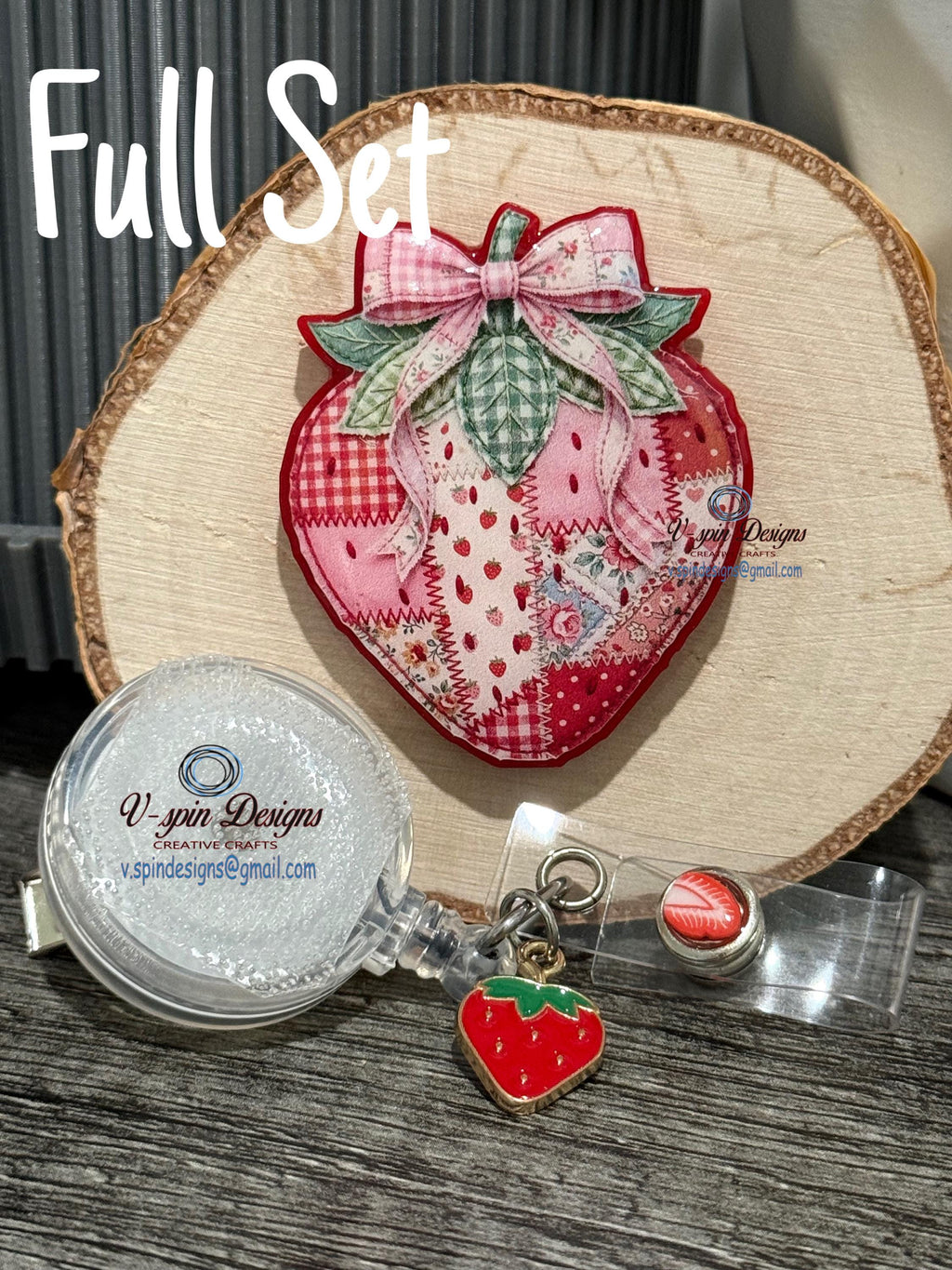 Strawberry Patchwork Badge Reel | Retractable Acrylic ID Holder