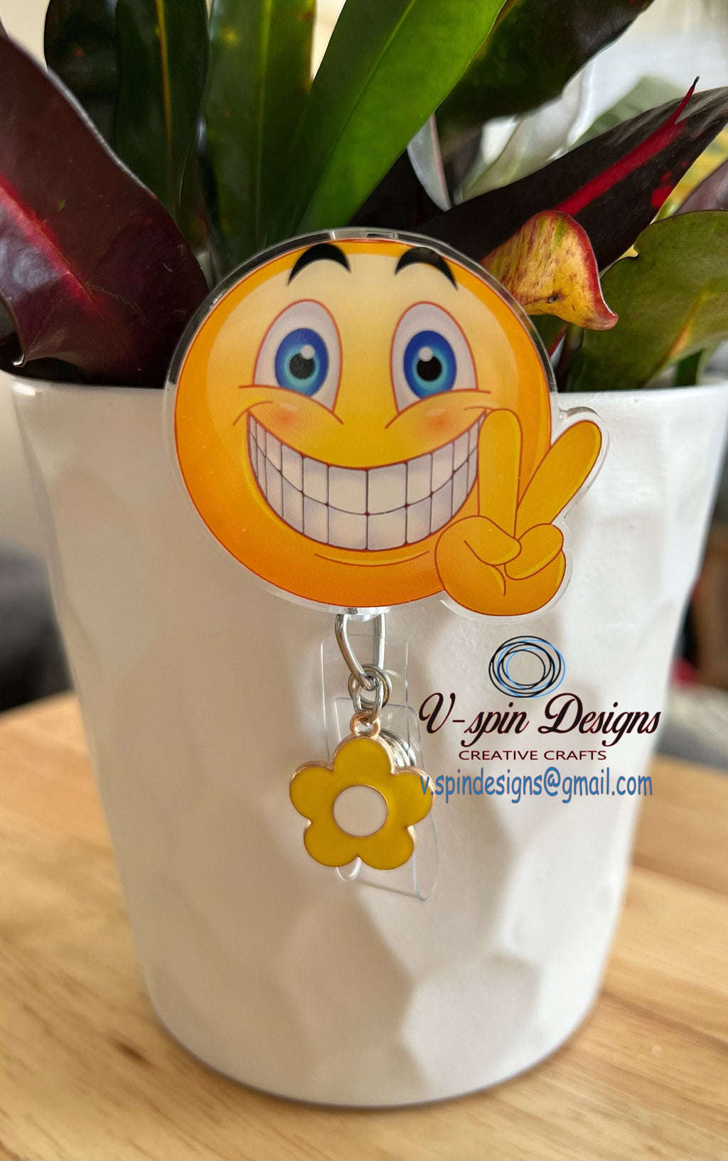 Peace Emoji Badge Reel: Funny Acrylic Retractable ID Holder