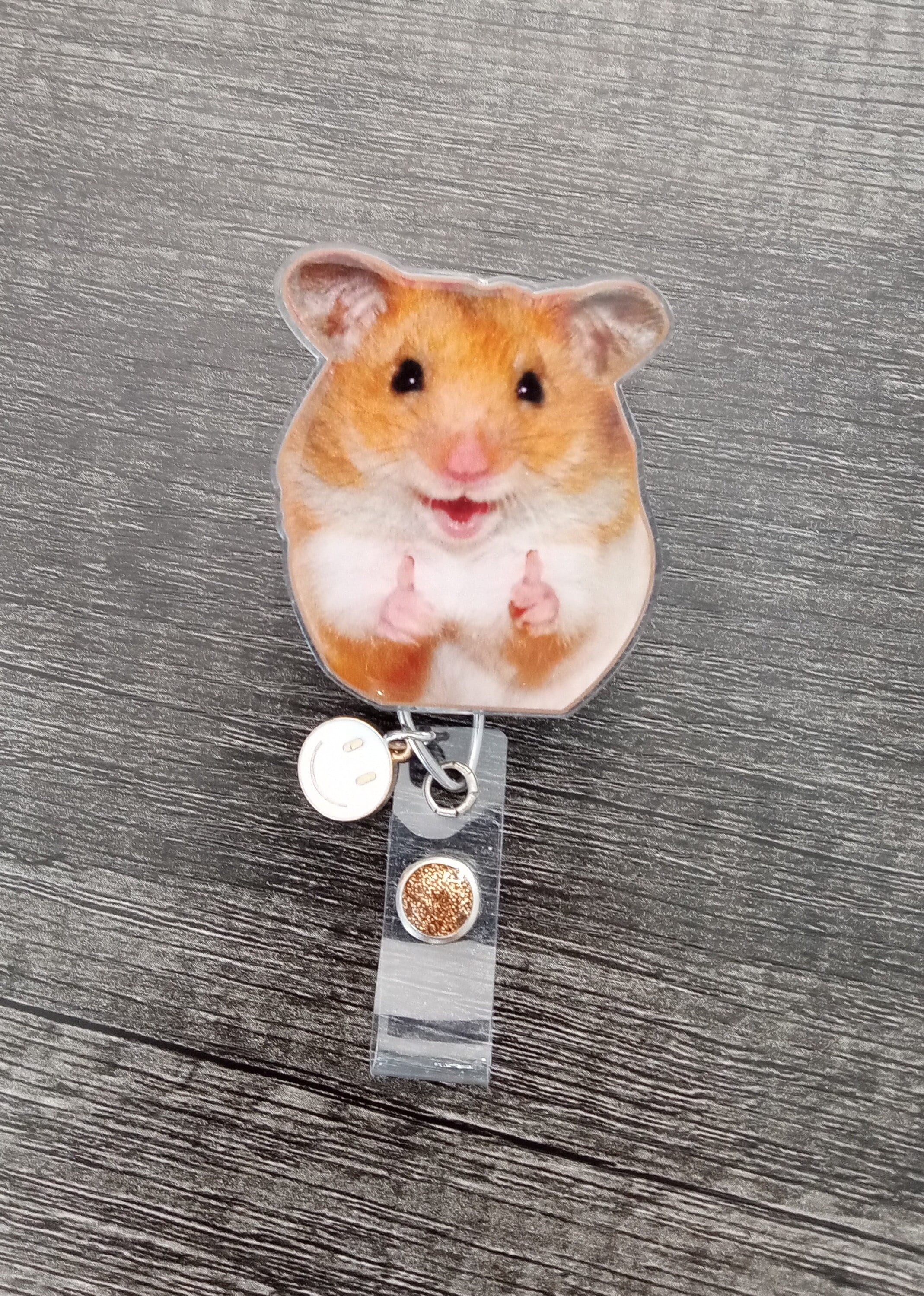 Thumbs Up Hamster Badge Reel | Funny Retractable Acrylic ID Holder