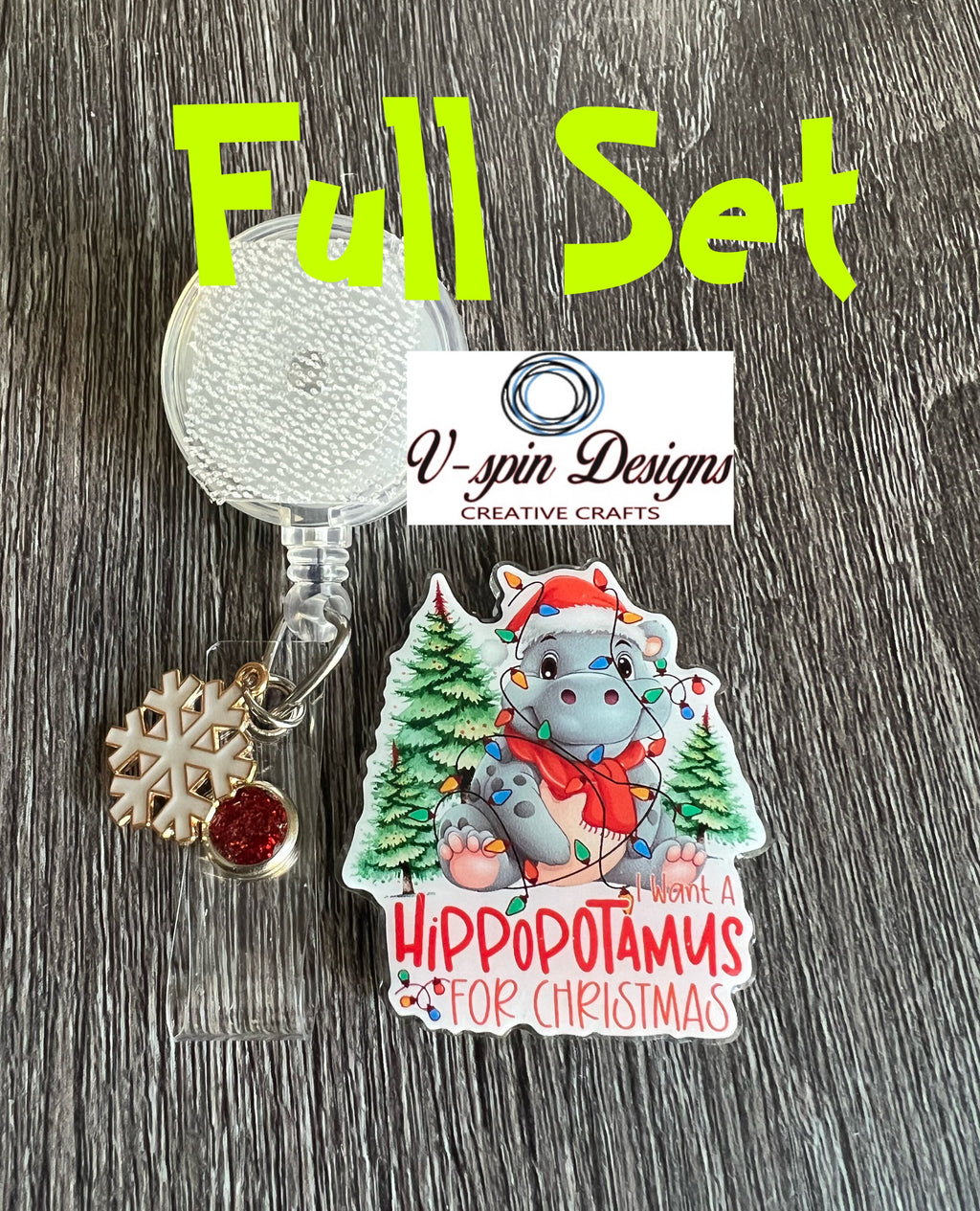 Hippopotamus Christmas Badge Reel: Holiday Retractable ID Holder