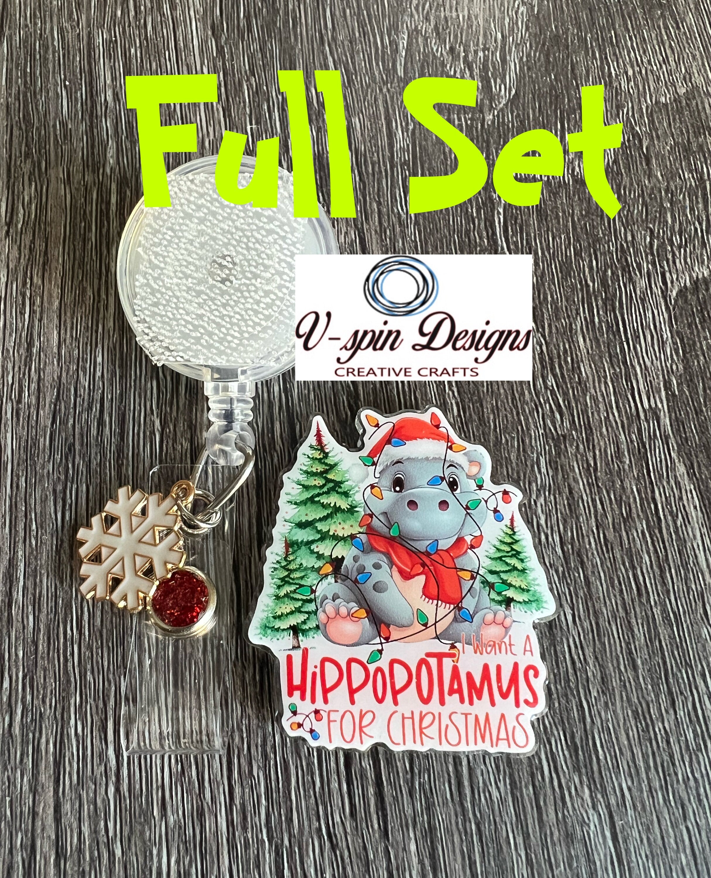 Hippopotamus Christmas Badge Reel: Holiday Retractable ID Holder