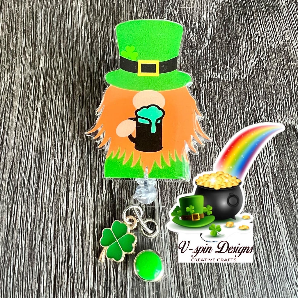 St. Patrick's Day Gnome Badge Reel | Holiday Retractable Acrylic ID Holder