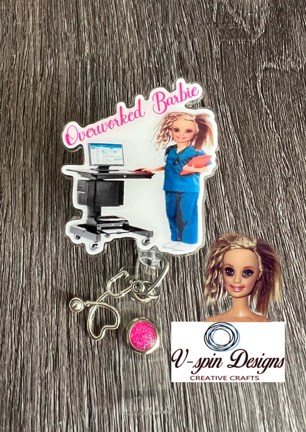 Funny Overworked Badge reel/ID Holder card holder/nurse/teachers/fun/silly