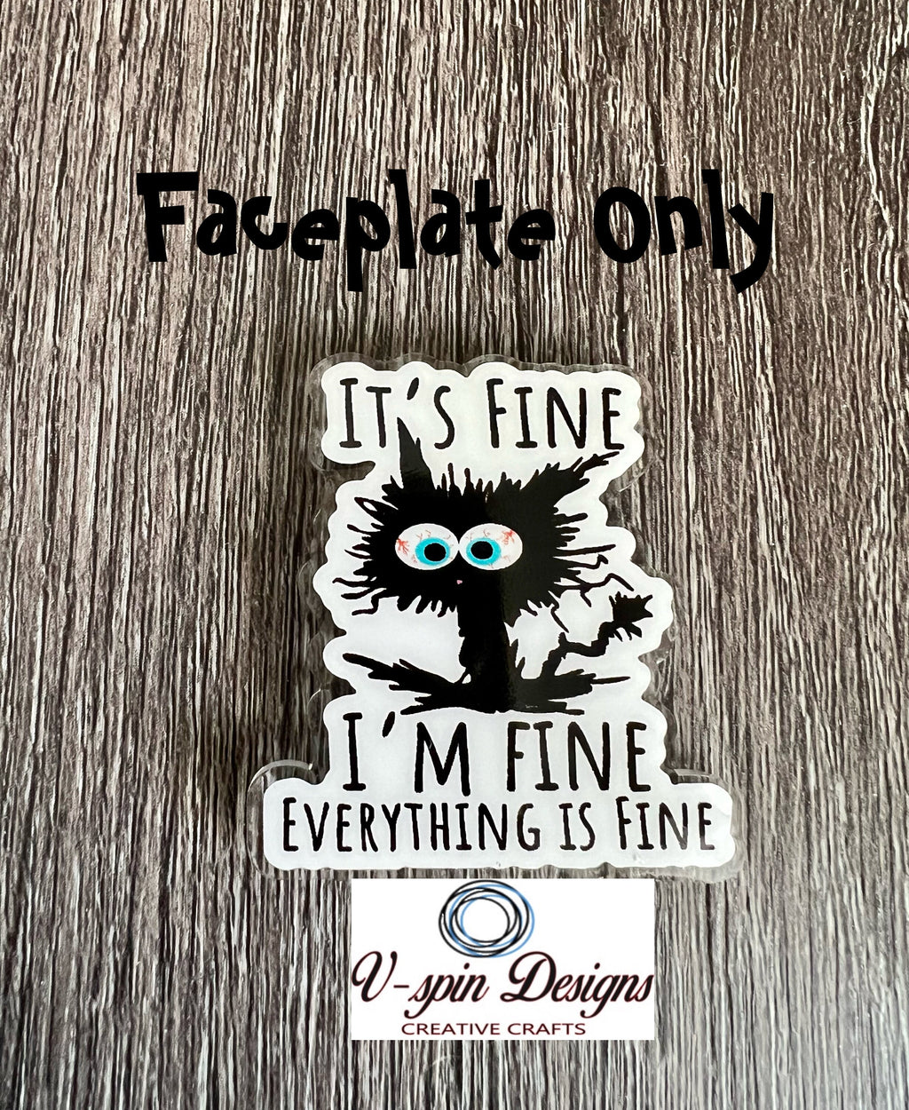 "I'm Fine, It's Fine, Everything's Fine" Black Cat Badge Reel | Funny Retractable ID Holder
