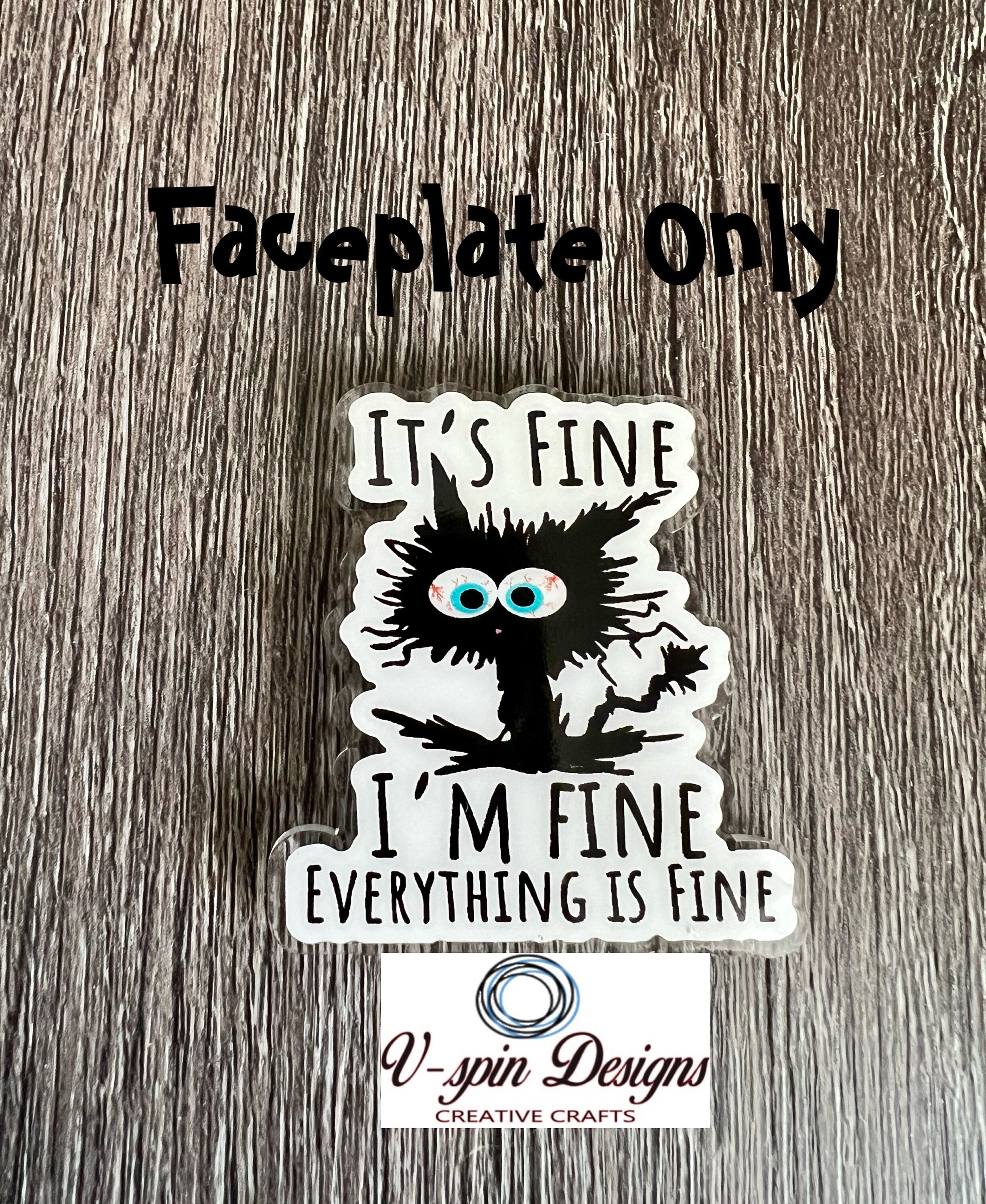 "I'm Fine, It's Fine, Everything's Fine" Black Cat Badge Reel | Funny Retractable ID Holder