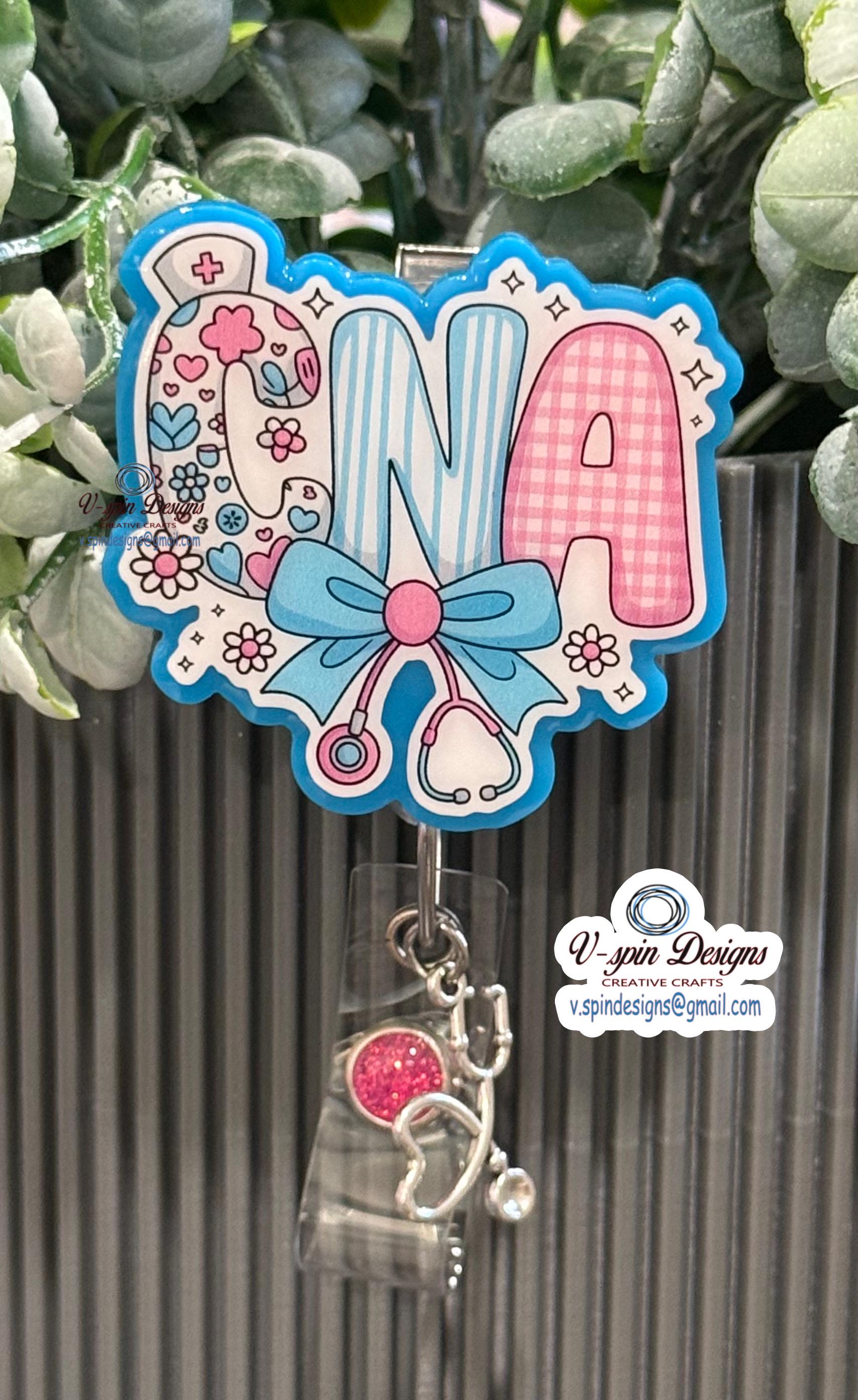 CNA Badge Reel: Light Blue Acrylic Retractable ID Holder