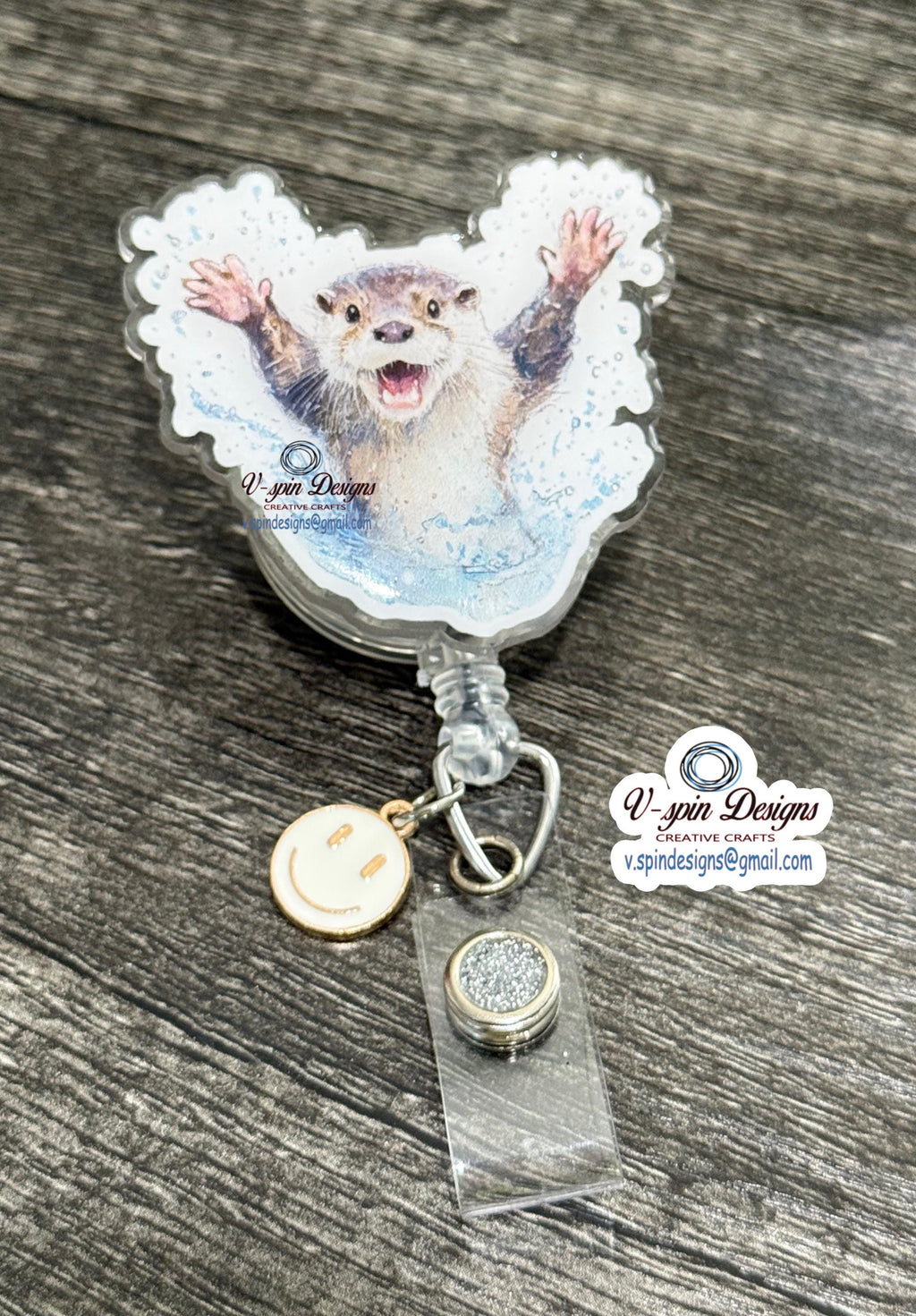 Happy Otter Splash Badge Reel | Funny Retractable Acrylic ID Holder