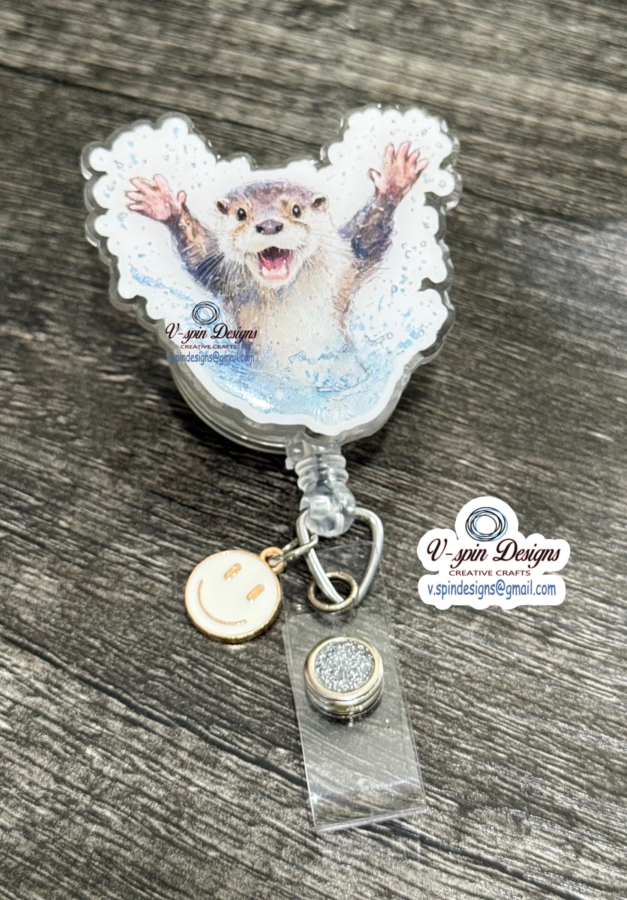 Happy Otter Splash Badge Reel | Funny Retractable Acrylic ID Holder
