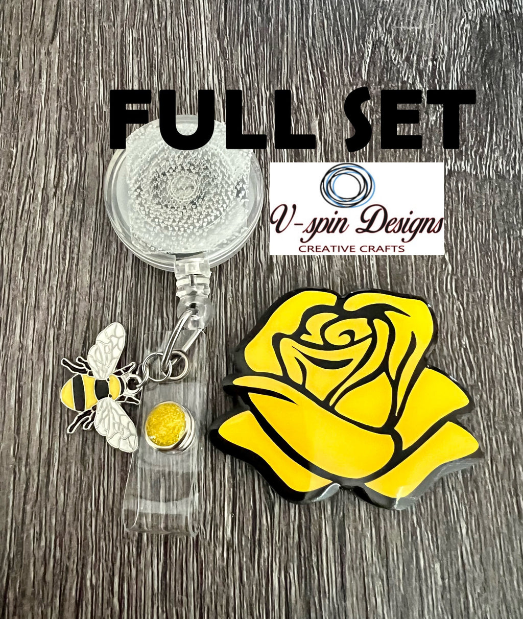 2” Acrylic, Yellow Rose badge reel/ID Holder/card holder/teachers/nurses