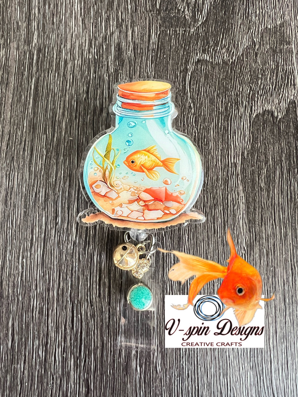 Goldfish in-a bottle retractable badge reel/ID holder/nurse/card holder/teachers/students/fish