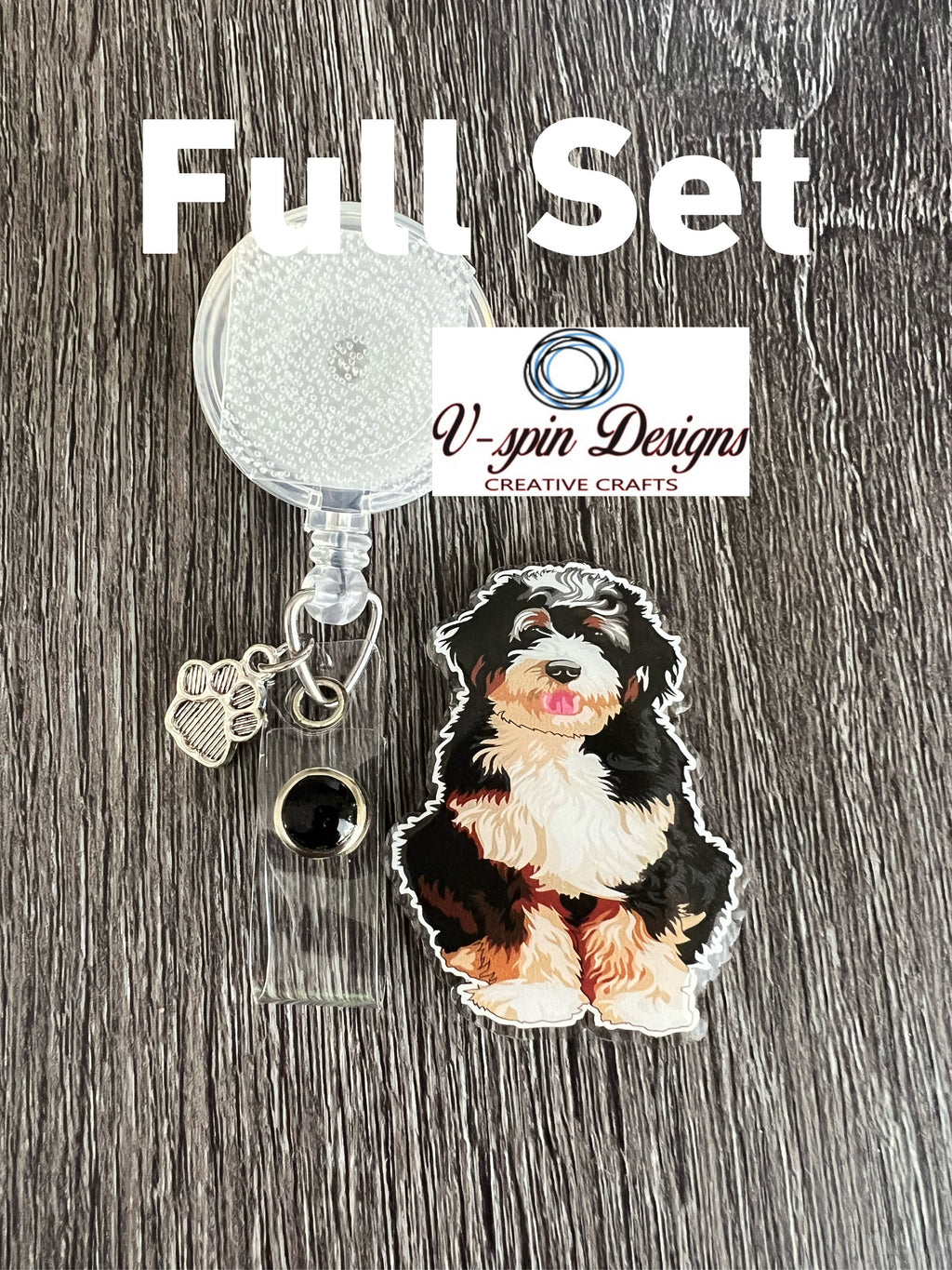Bernedoodle Dog Badge Reel: Interchangeable ID Holder with Charm