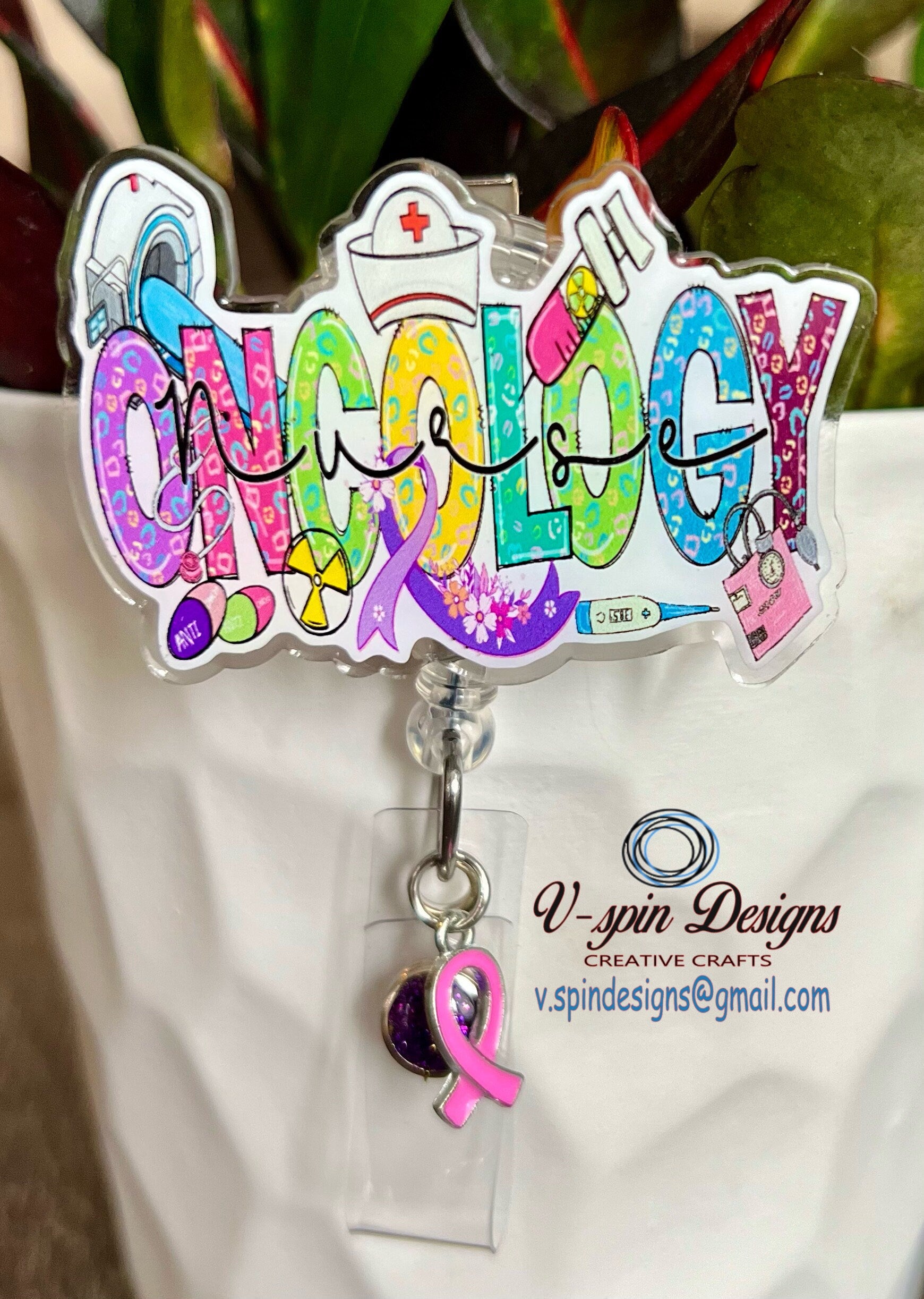 Oncology Nurse Badge Reel | Retractable Acrylic ID Holder