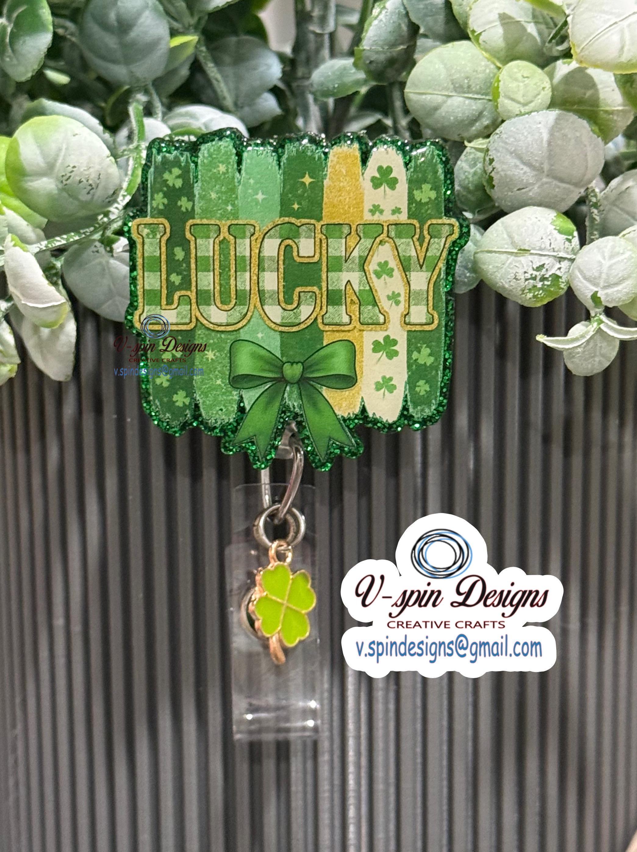 Lucky St. Patrick's Day Badge Reel: Green Glitter Retractable ID Holder