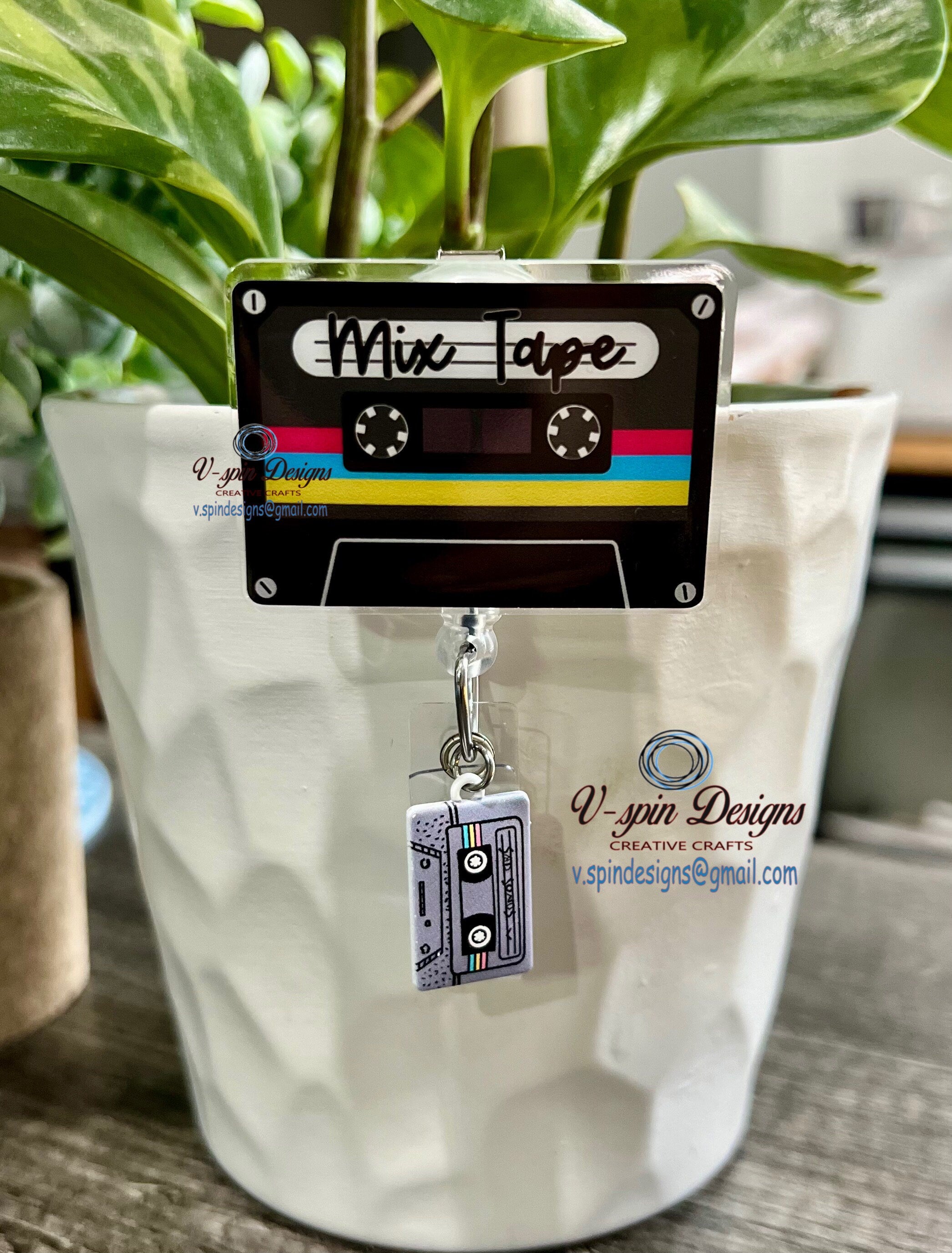 Retro Mix Tape Cassette Badge Reel | Retractable Acrylic ID Holder