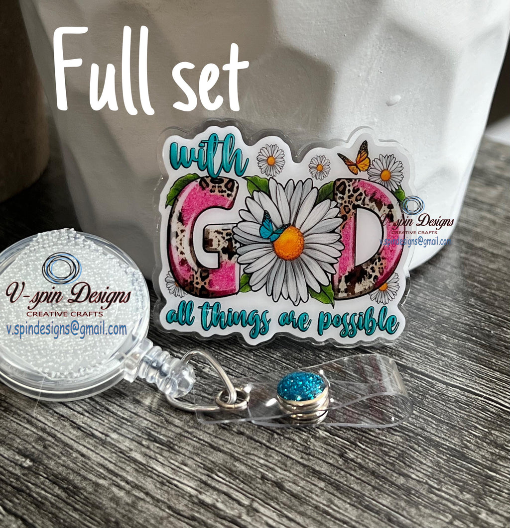 "With God All Things Are Possible" Butterfly Badge Reel | Inspirational ID Holder
