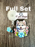 Blue Flower Husky Dog Badge Reel | Retractable Acrylic ID Holder