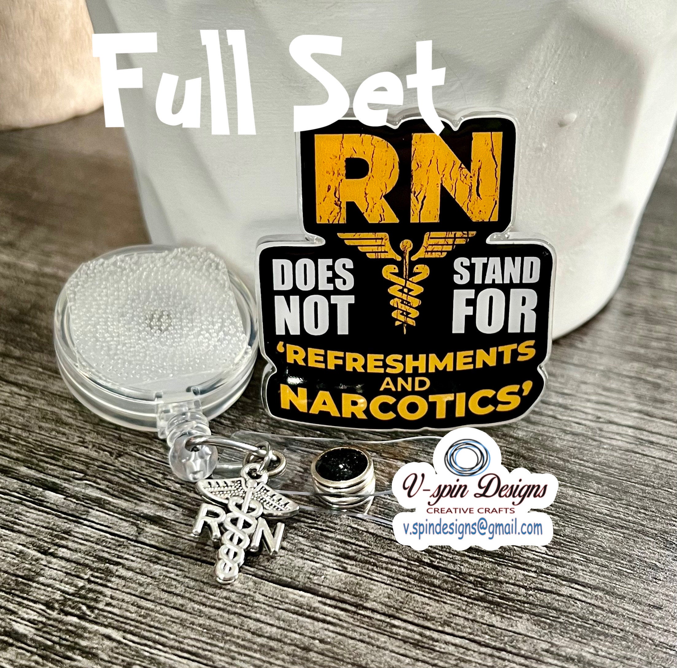Funny RN Badge Reel "Refreshments & Narcotics" Retractable badge reels/nurse badge reels
