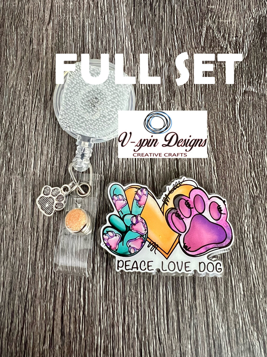 Peace Love Dog Badge Reel | Retractable Acrylic ID Holder