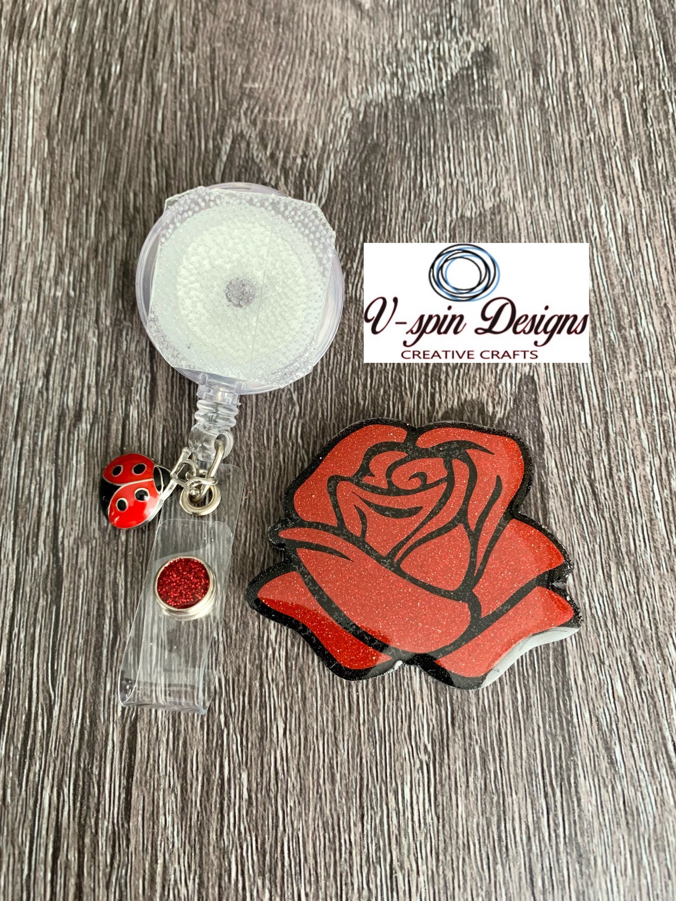 Red Rose Badge Reel | Retractable Acrylic ID Holder
