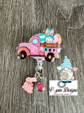 Bunny Gnome truck badge reel/ID Holder/card holders for nurses/teachers/students/Easter