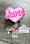 Checkered Nurse heart Badge reel/ID Holder, card holder/nurse badge reels/funny badge reels