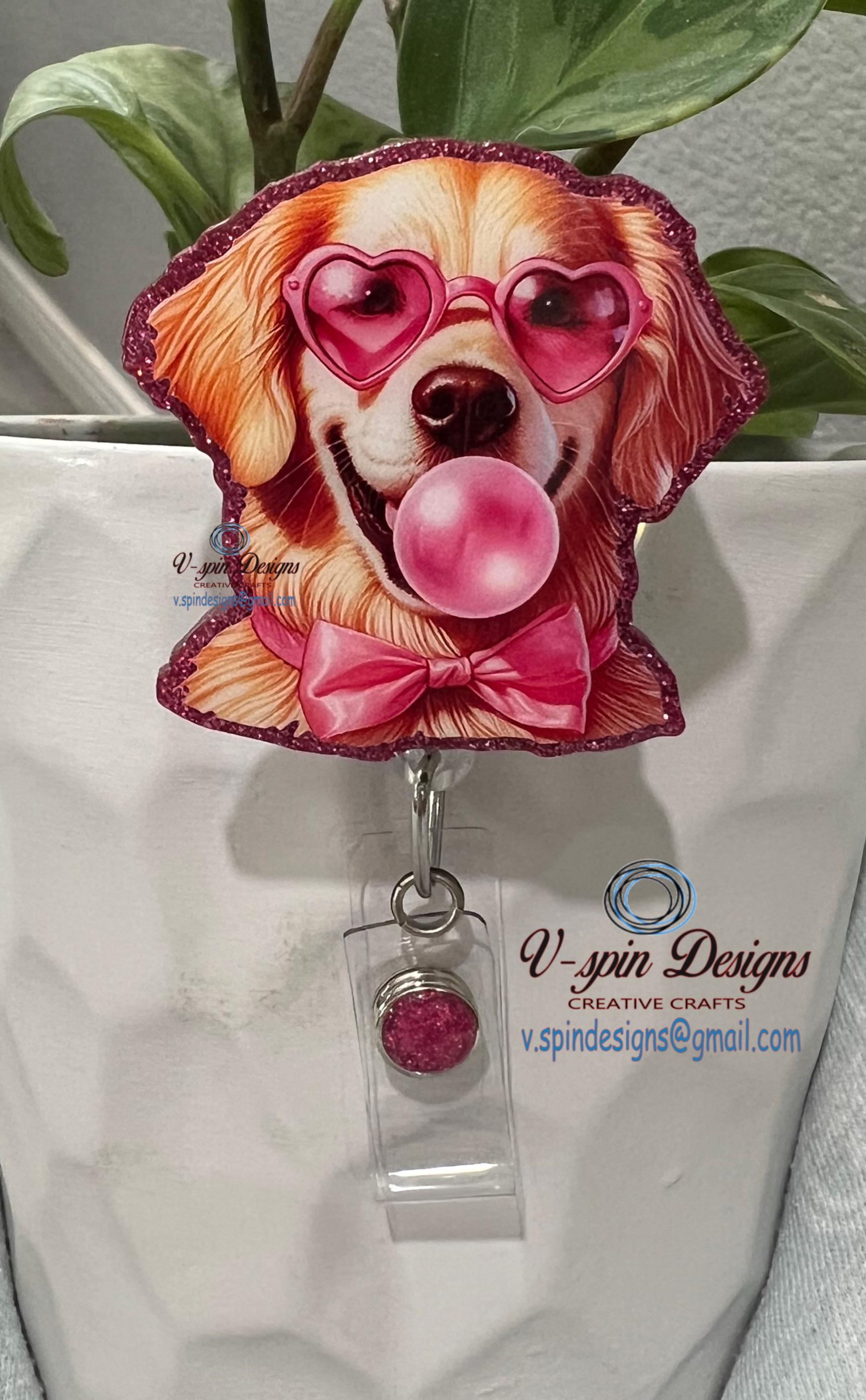 Golden Retriever Bubblegum Badge Reel | Retractable Acrylic ID Holder