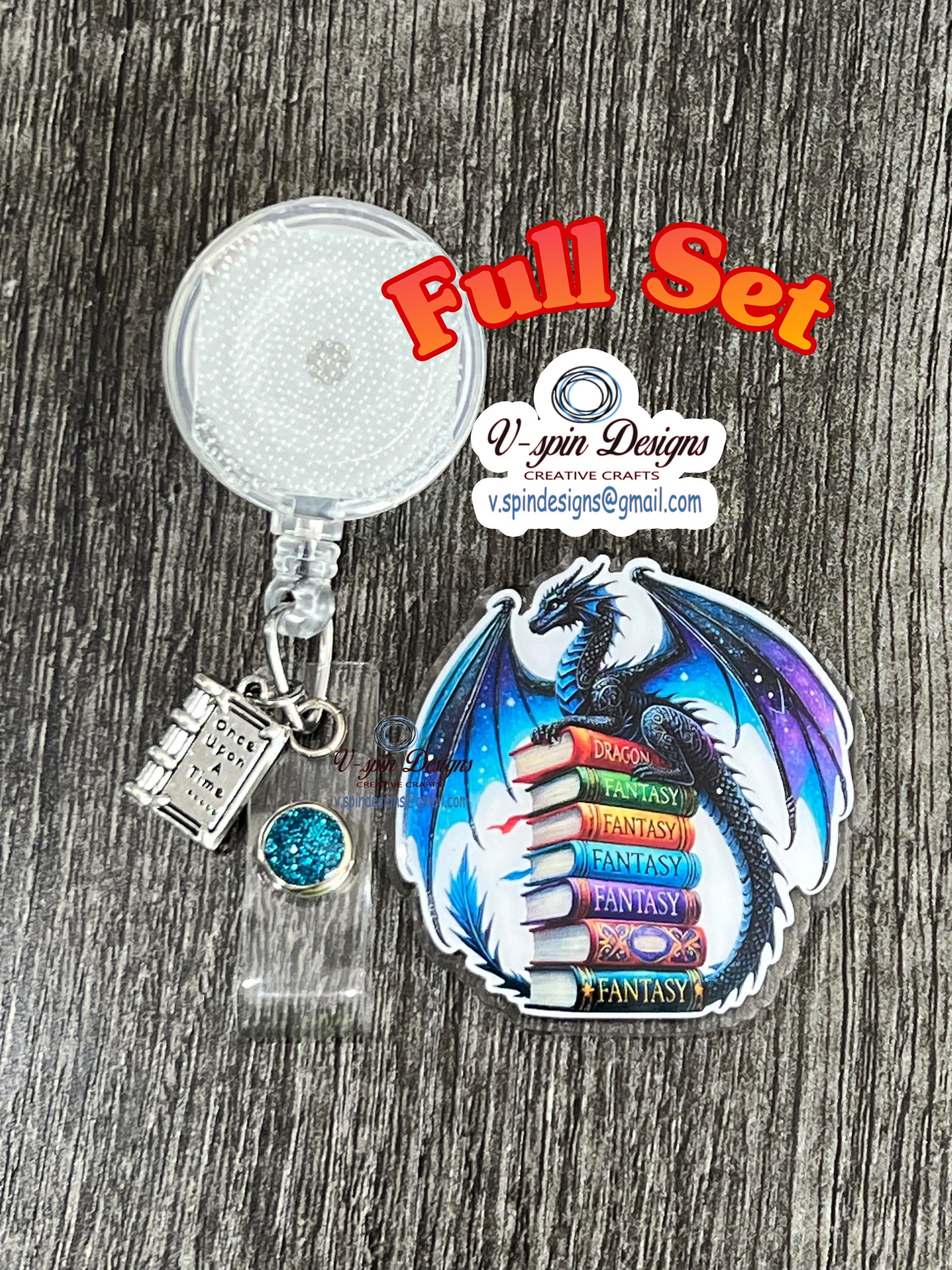 Fantasy Dragon Book badge reels/ID Holder/nurses/teachers/Book lovers/dragons