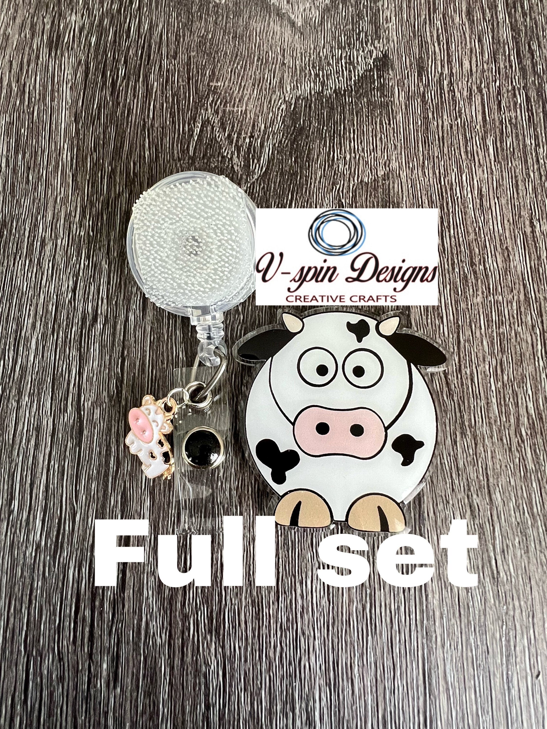 Cute Farm Cow Badge Reel | Retractable Acrylic ID Holder