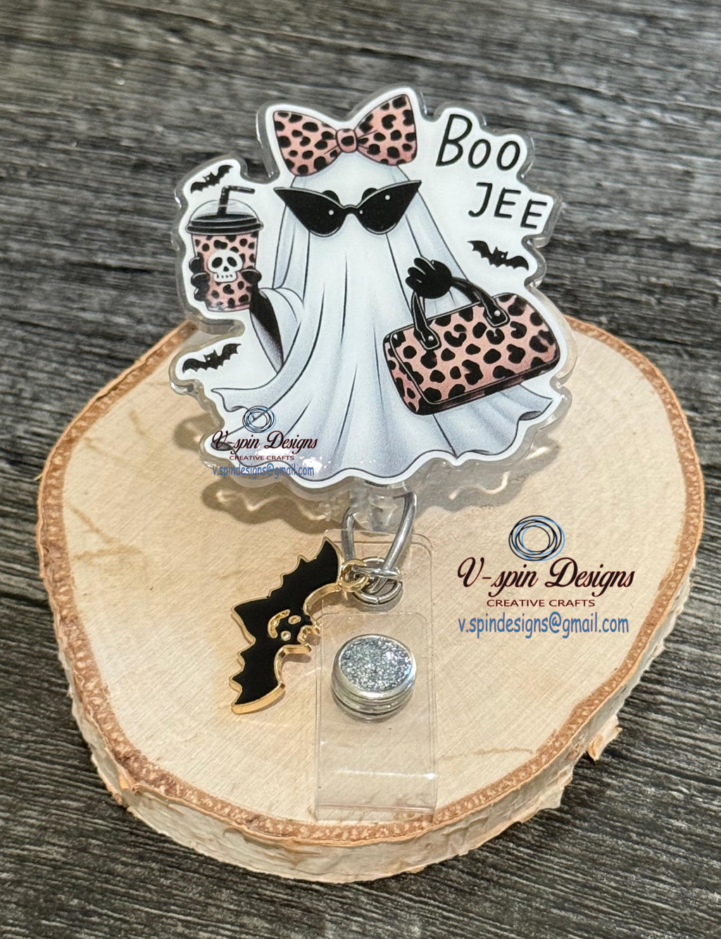 Boo-Jee Ghost Badge Reel: Cute Halloween Acrylic ID Holder