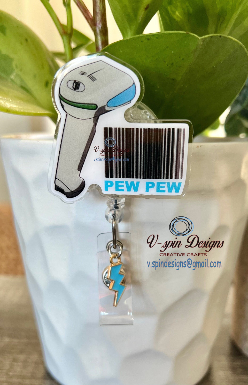 1.8” Acrylic Funny, PEW PEW Badge reel/ID Holder card holder/nurse/fun/silly/scanners