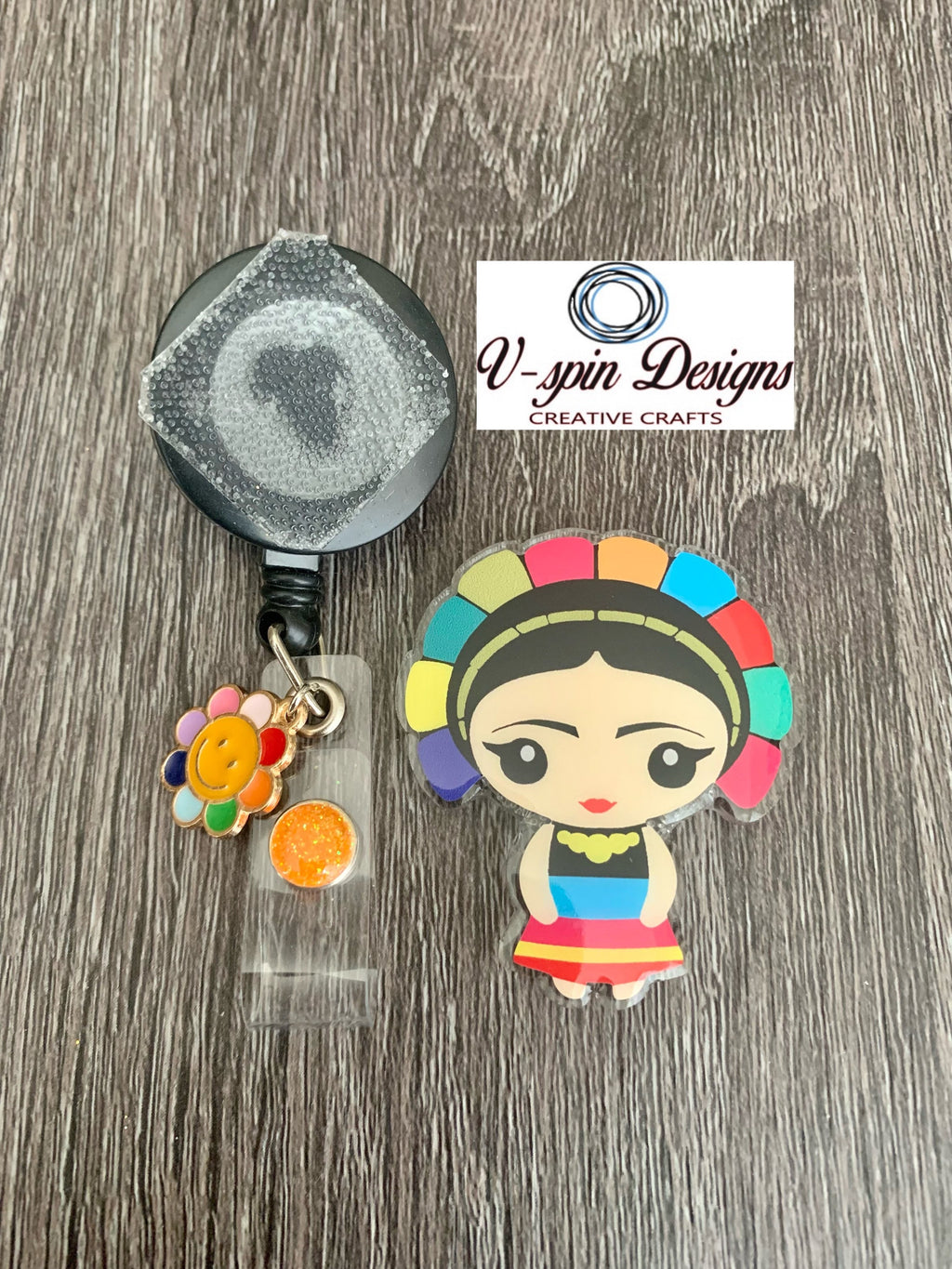 Mexican doll Acrylic badge reel/ID holder/Teachers/nurses/students/heritage