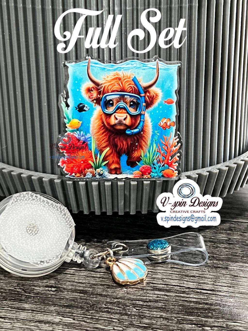 Snorkeling Highland Cow Badge Reel: Summer ID Holder
