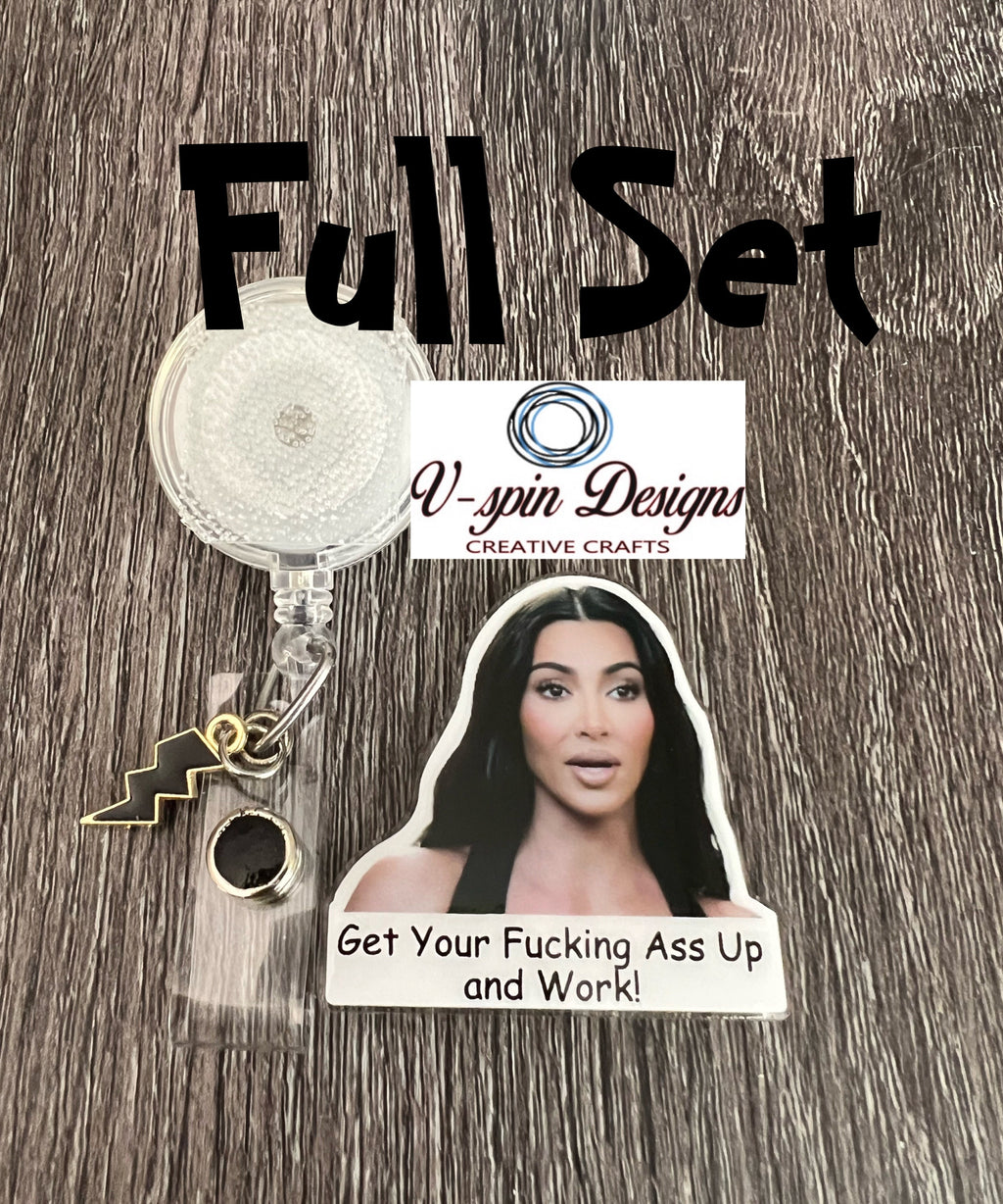 Funny “Get off your — and work” Badge reel/ID Holder card holder/nurse/teachers/fun/silly/memes