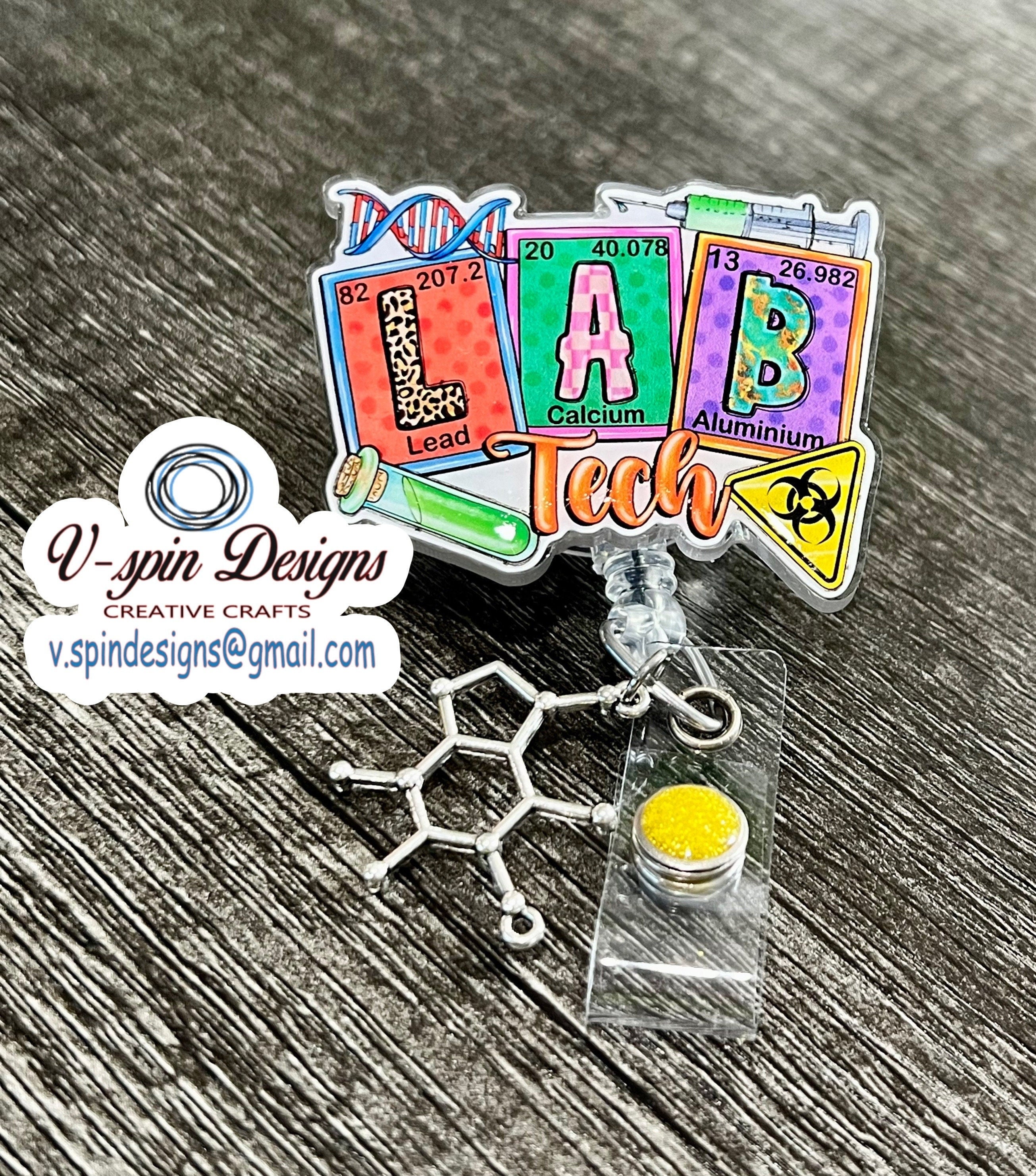 Lab Tech Badge Reel | Retractable Acrylic ID Holder for Laboratory Professionals