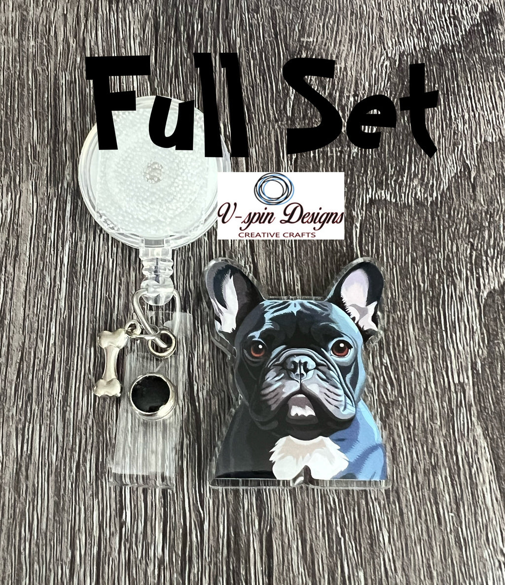 Black Baby Frenchie Badge reel/ID Holder/card holder/nurses/teachers/students/dog badge reels