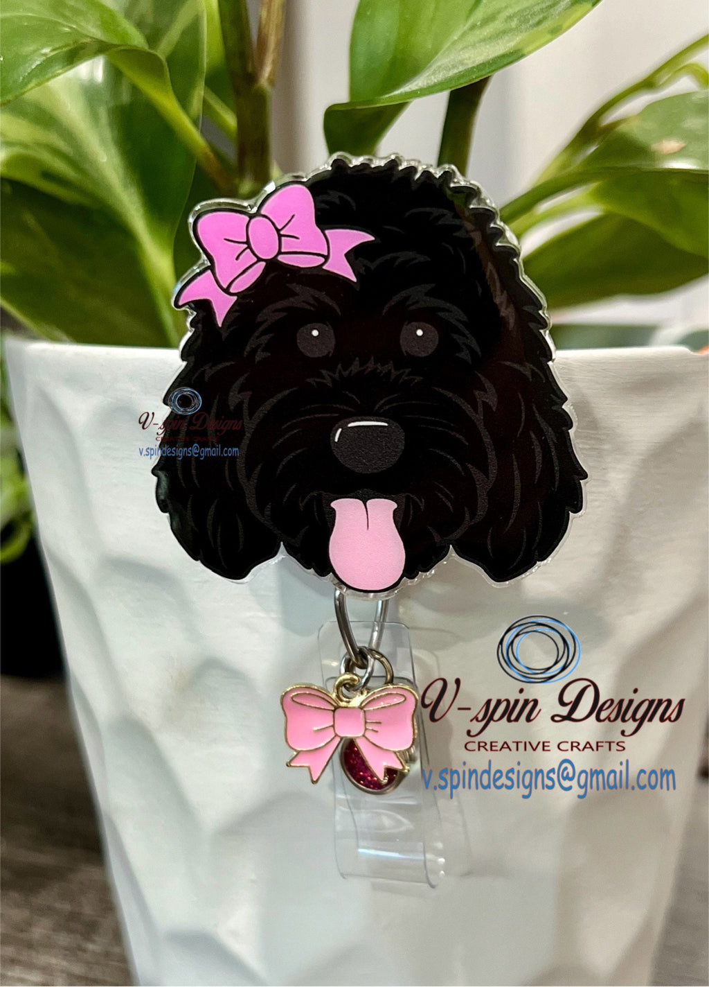 Black Doodle Girl dog Badge reel/ID Holder/card holder/nurses/teachers/students/dogs