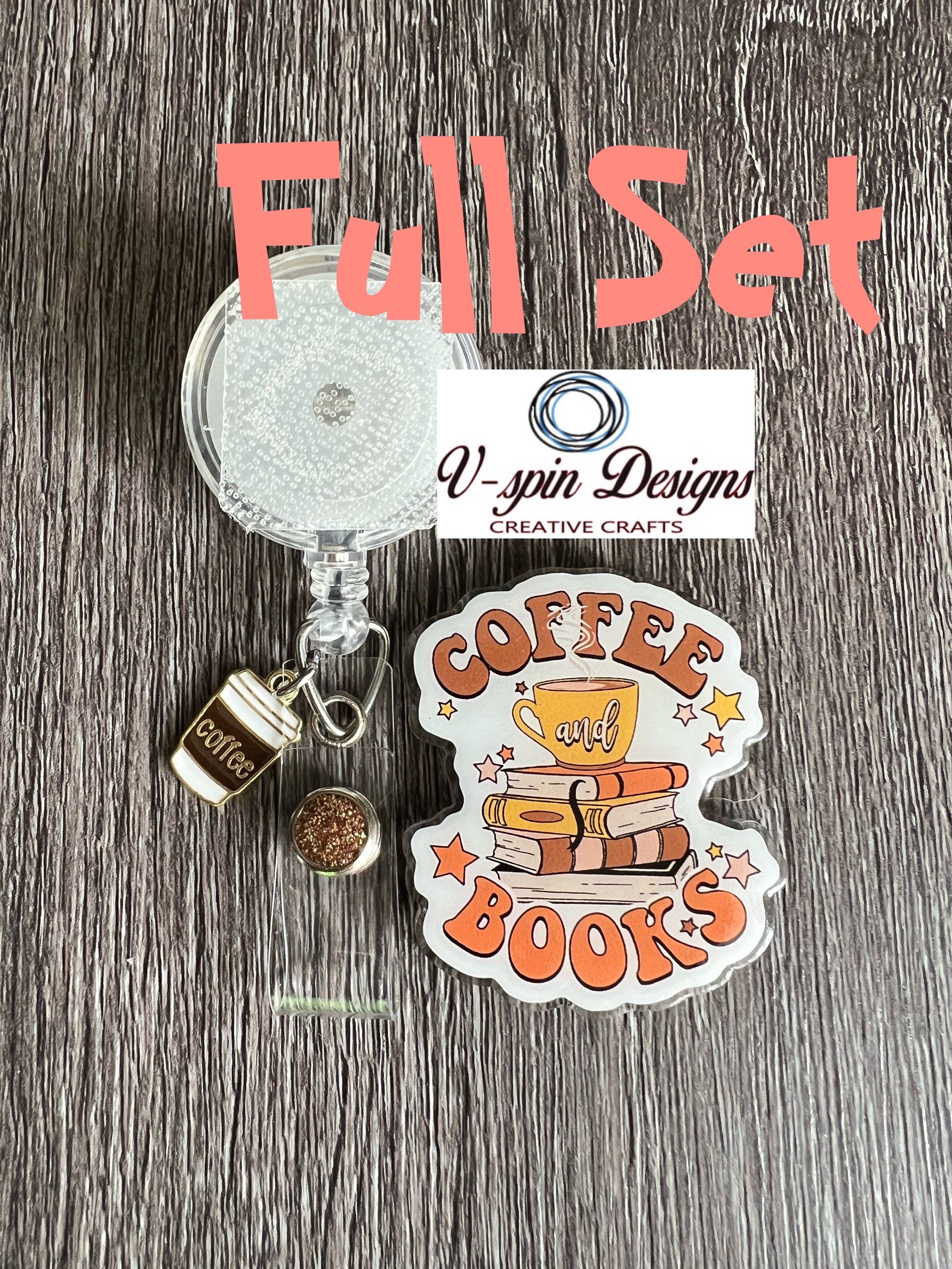 Coffee and Books badge reel/ID Holder/nurses/teachers/book badge reels