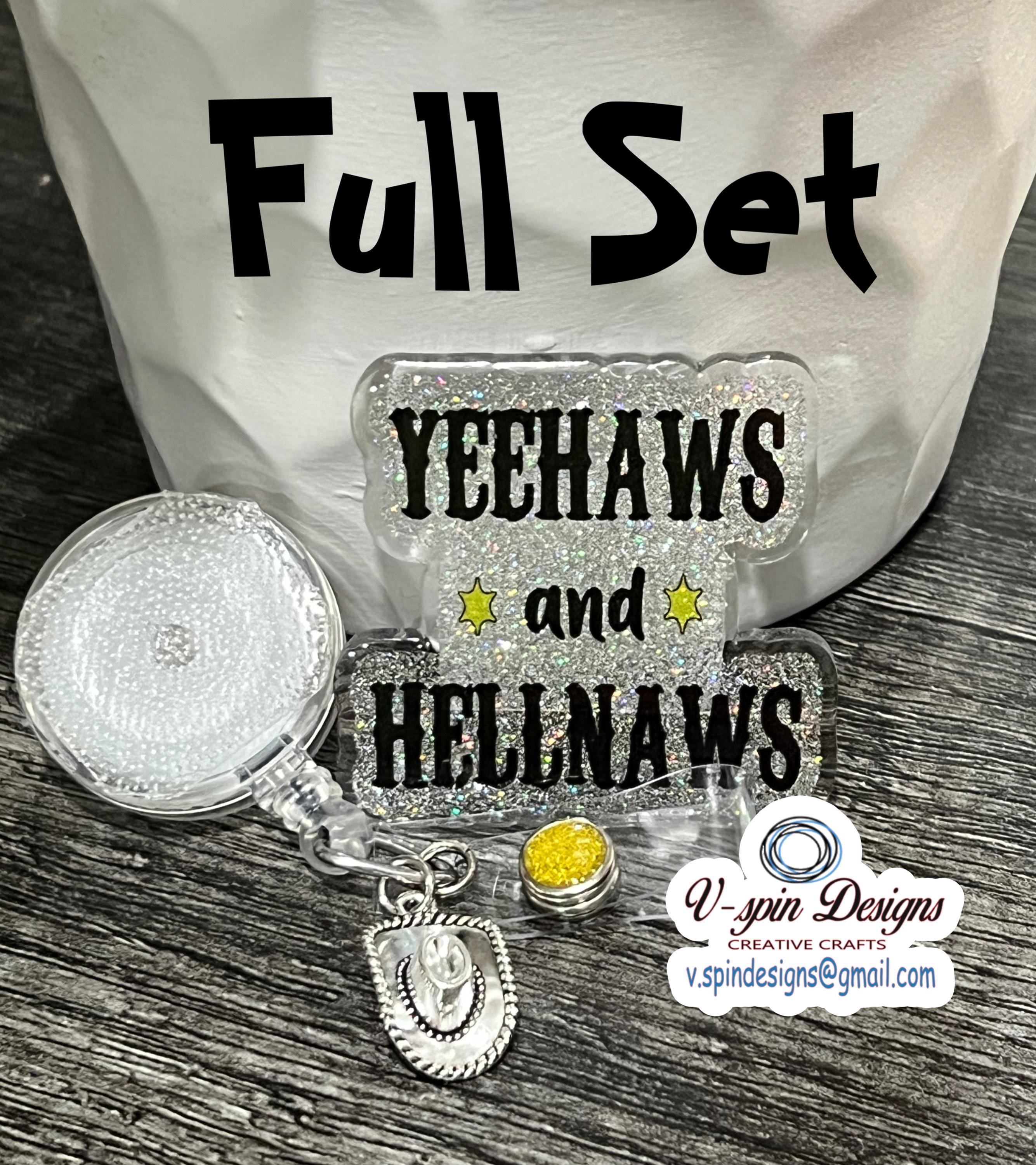 Yeehaws & Hellnaws Glitter Badge Reel: Western Funny Acrylic ID Holder